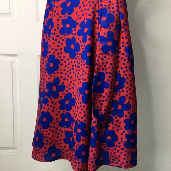 Modcloth Women's Red Dress with Blue Flowers Size Small Timeless Magnetism - Picture 6 of 16